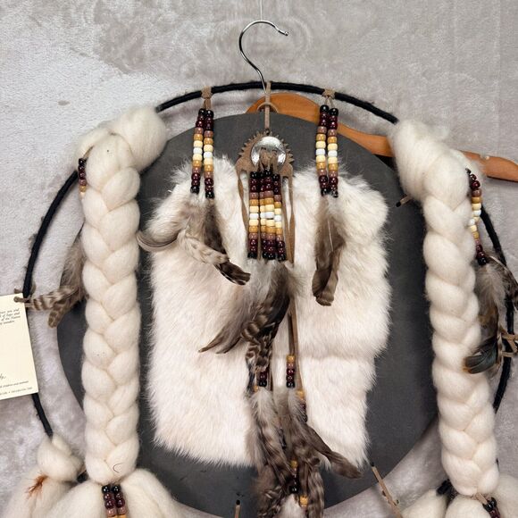 Vtg Moon Raven Native American Mandella Dream Catcher Wall Hanging 20" x 41" - Picture 3 of 7